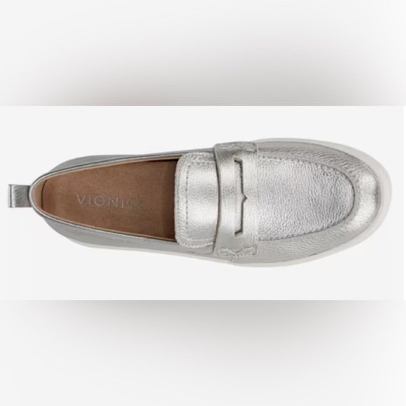 Vionic Uptown Penny Loafers Metallic Silver Leather 9.5 - Picture 4 of 13
